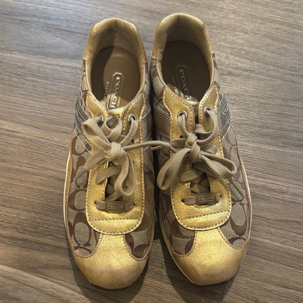 Coach Gold and Brown Comfort Sneakers